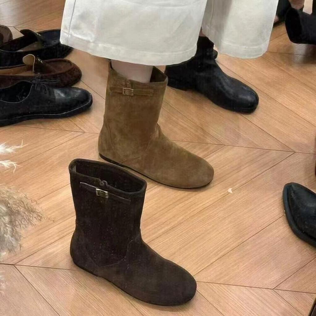 Women's boots with Korean suede round toe and raised inside Western cowboy boots for women 2026 new versatile short boots