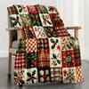 Coperta in Pile Natalizia Coperta in Pile Patchwork Gioia Natalizia - Accogliente Design Festivo Rosso e Verde, Morbido Flanella di Velluto in Poliestere