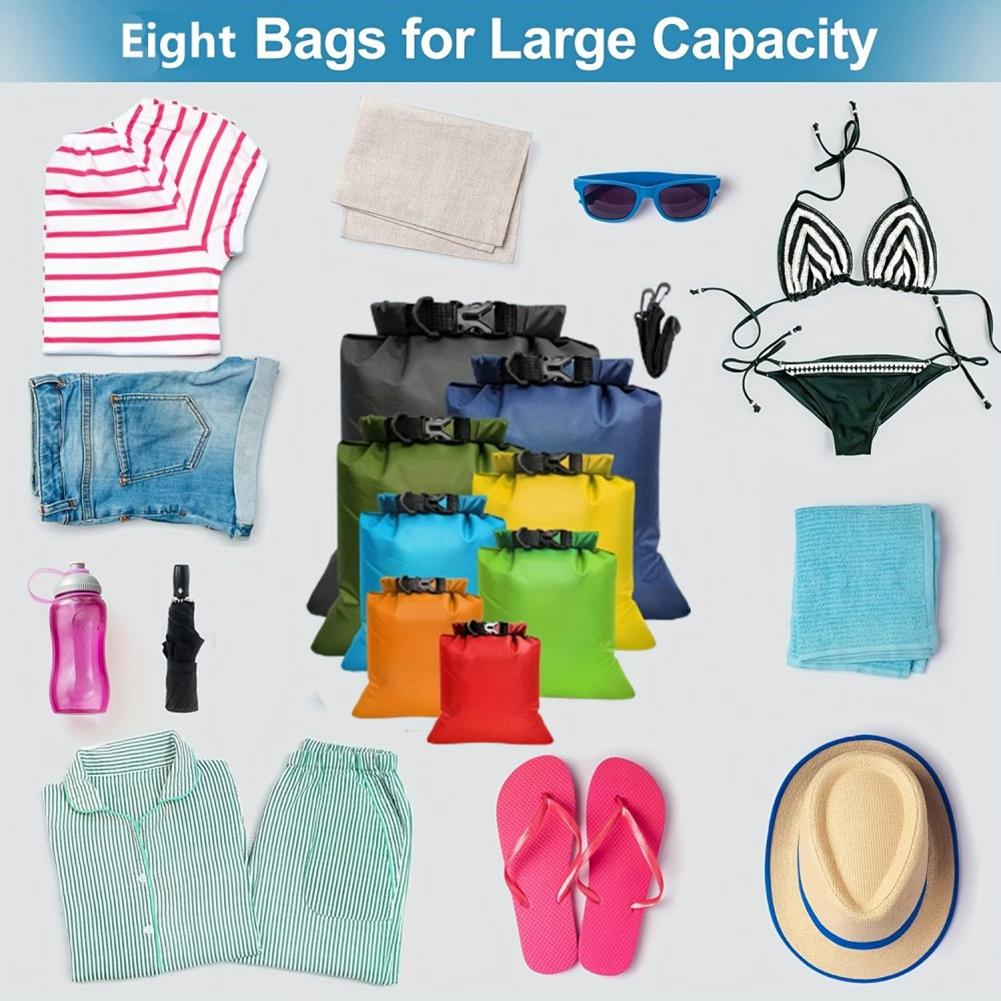 8-Piece Outdoor Waterproof Storage Bag Set Lightweight for Stream Hiking and Rafting