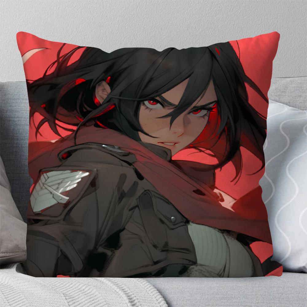 Mikasa Ackerman Anime Attack On Titan Pillow Case Square Pillow Bedroom Sofa LeisureComfortCar Living Room Home Decoration 40X40