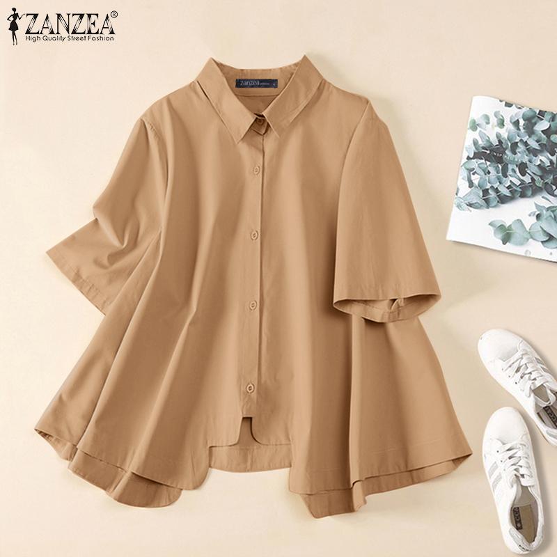 

ZANZEA Свободные повседневные летние рубашки с коротким рукавом с отложным воротником