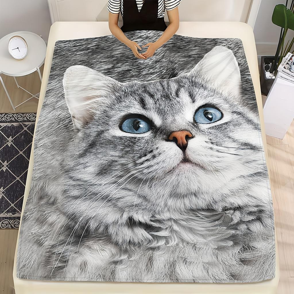 Cat Lovers UltraSoft Flannel Blanket  Gray Tabby Print  Quilted AntiTear  AllSeason CouchBedHome Decor