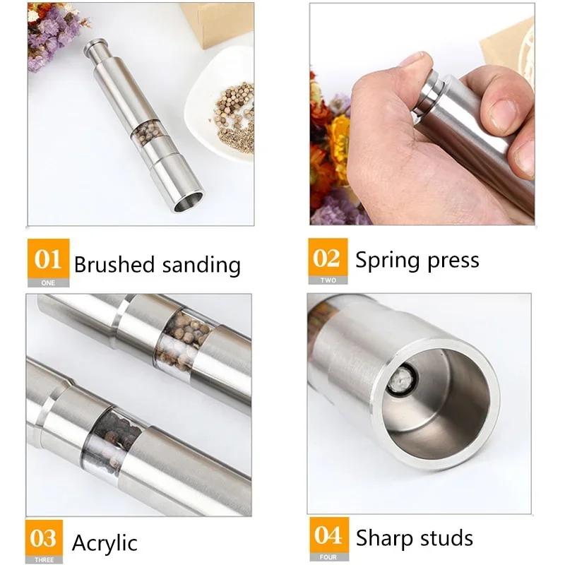 Stainless Steel Manual Salt Pepper Grinder Spice Mill Adjustable Kitchen Tool for Seasoning Sauce Home Grinding Cooking Gadget