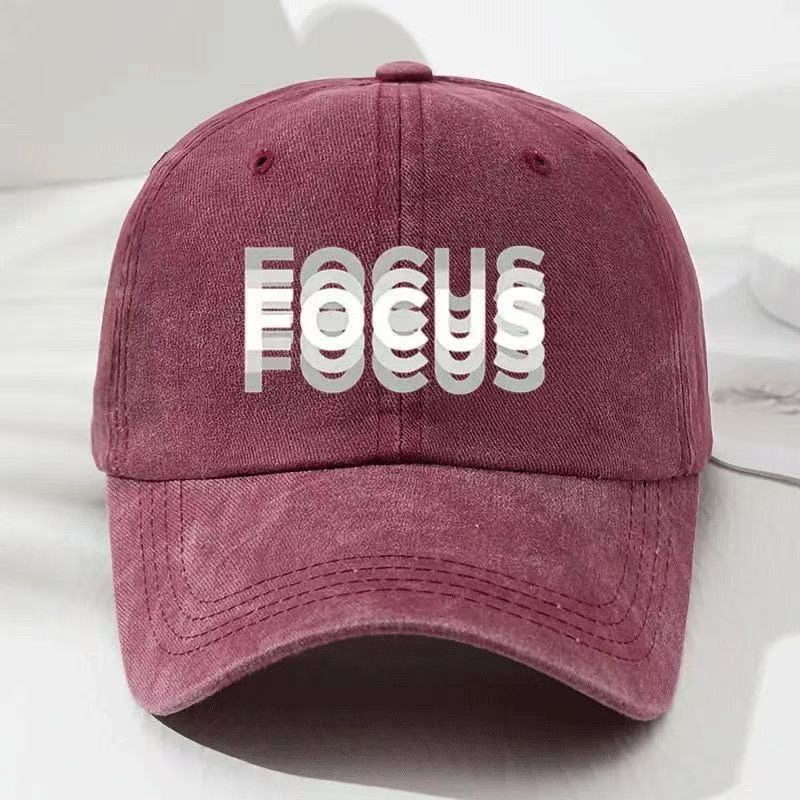 Focus Print Cap Washed Cotton Adjustable Classic Style Baseball Cap, Sports Duckbill Hat For Men And Women