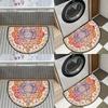 Luxury Bohemian Mandala Half Round Door Mat Jewel Floral Design 2D Flat Non Slip Machine Washable Floor Rug for Entryway Bedroom Home Decor