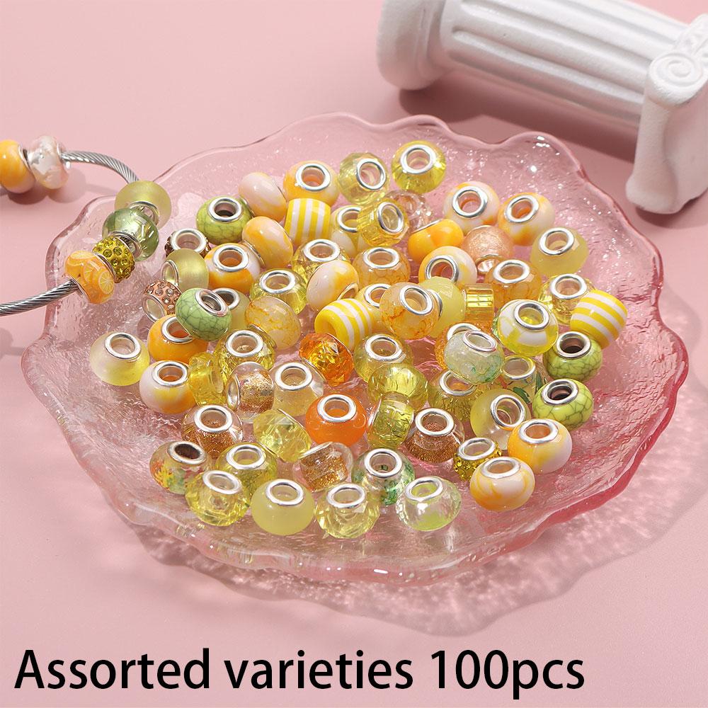 30/50/100pcs Various European Style Macroporous Resin Spacer Beads, Yellow Light Colored Beads, Craft Beads, DIY Bracelet Jewelry Making