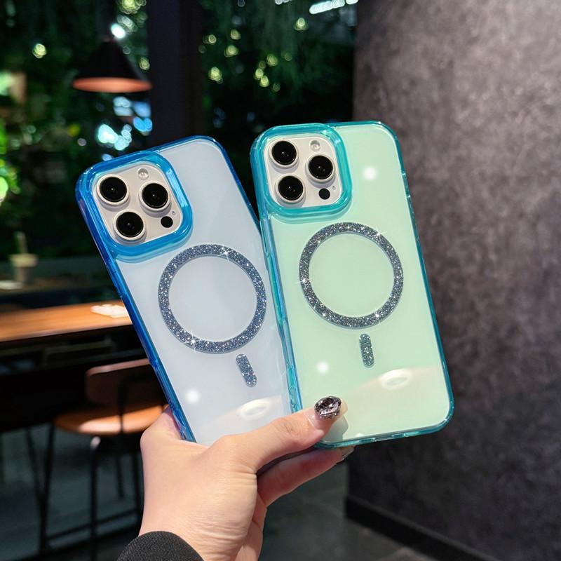 Applicable To IPHONE16proMax New Flash Powder Magnetic Suction Phone Case Ins Wind Apple 15 Anti Fall Protection Case 14