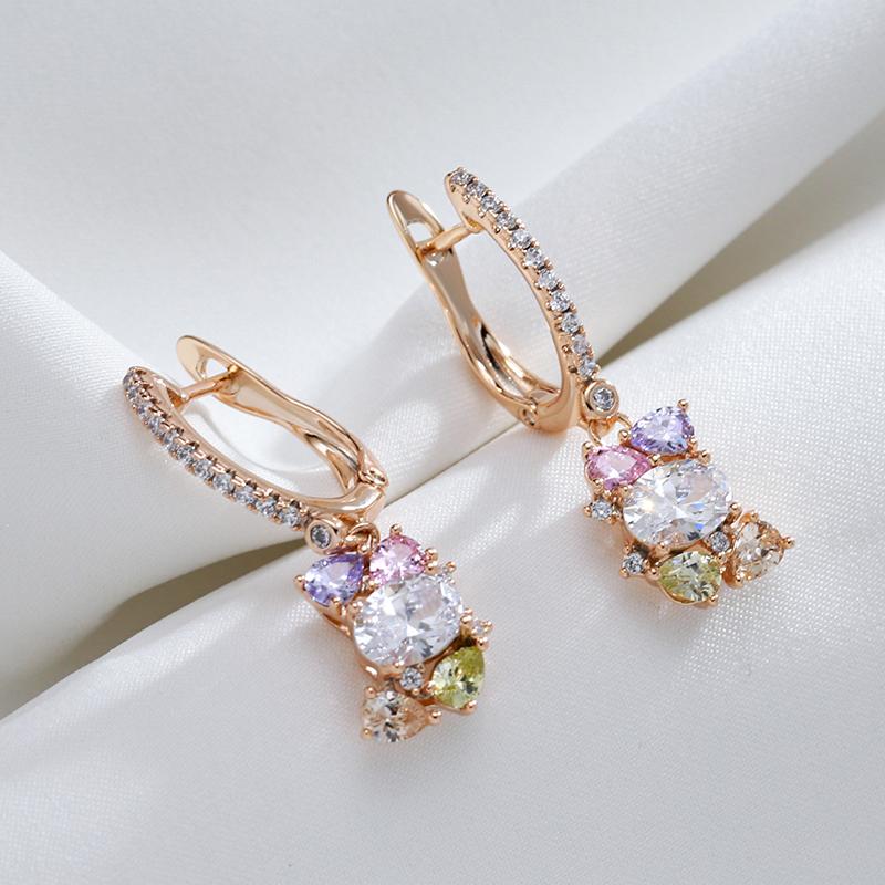 Shiny Colorful Zircon Matching Drop Earrings For Women Fashion Rose Gold Color Geometry Personality Daily Fine Jewelry