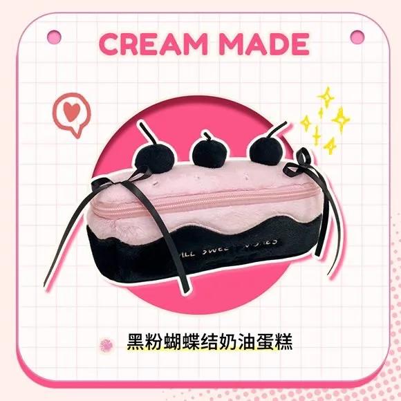 Kawaii Plush Pencil Case Large Capacity Cherry Cake Design Fuzzy Cute School Supplies Stationery Organizer Pouch Holder for Girl