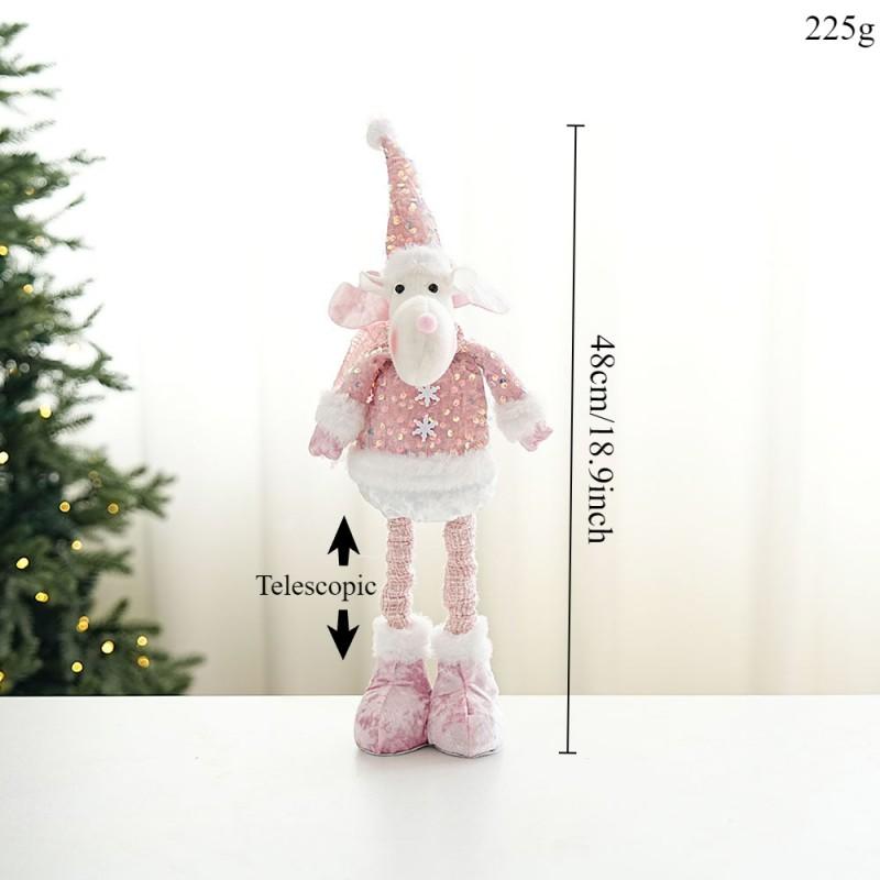Stretchable Christmas Ornament Doll Santa Snowman Reindeer Pink Glitter Decor Home Tree Hanging