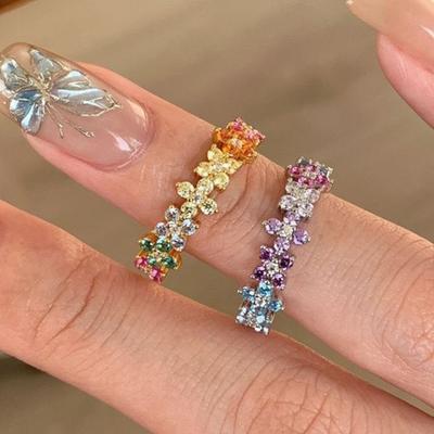 Modische Damenringe Sterling Silber Dopaminfarbener Zirkon Blume Verstellbare Ringe für Frauen Versprechen Liebe Hochzeit