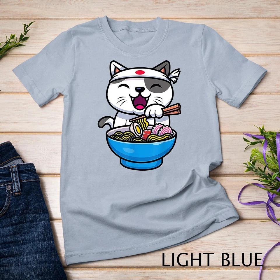 Kawaii Anime Cat Eating Ramen Noodles Japanese Gift T-Shirt Unisex T-shirt 5 S