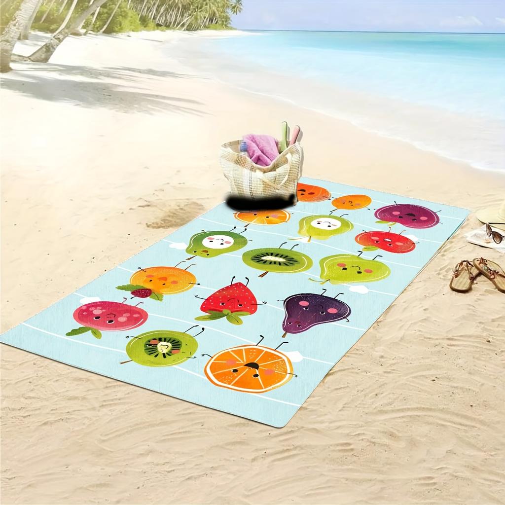 Extra Large Quick-Dry Beach Towel With Fruit Pattern - Soft, Absorbent Microfiber Blanket For Trave, Camping Vacation Essentials