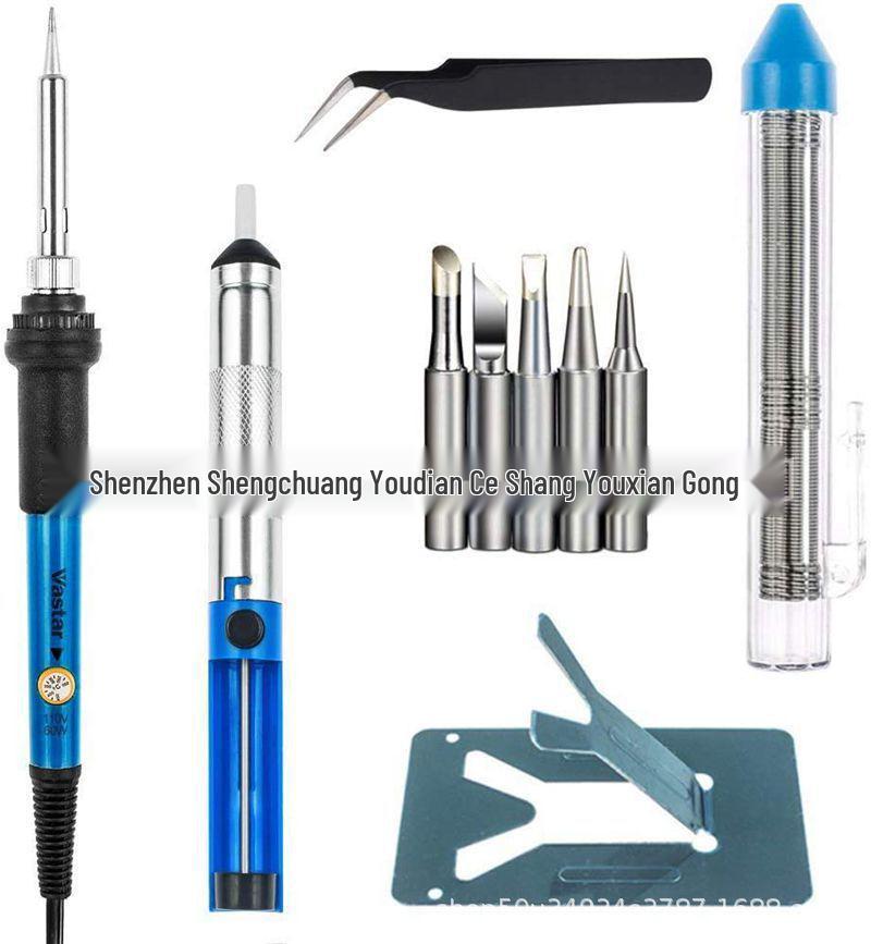 60W Adjustable Electric Soldering Iron Set, 10-in-1: Includes Solder Wire, Tweezers, Stand for Welding and Repair