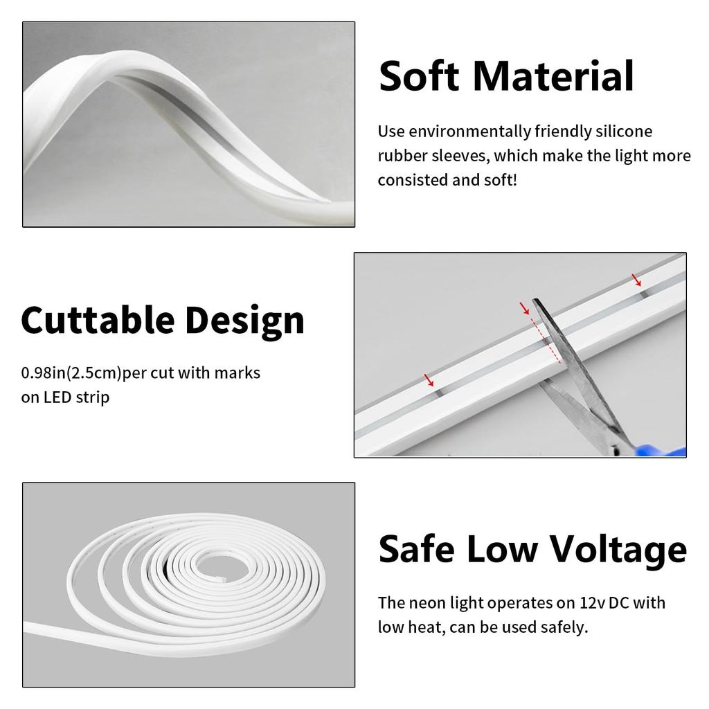 iNextStation High Brightness LED Tape IP65 Indirect Soft Easy To Daylight LED Neon Ft DIY Light, Dimmable, Waterproof, Lighting, Light, Bend, Color,
