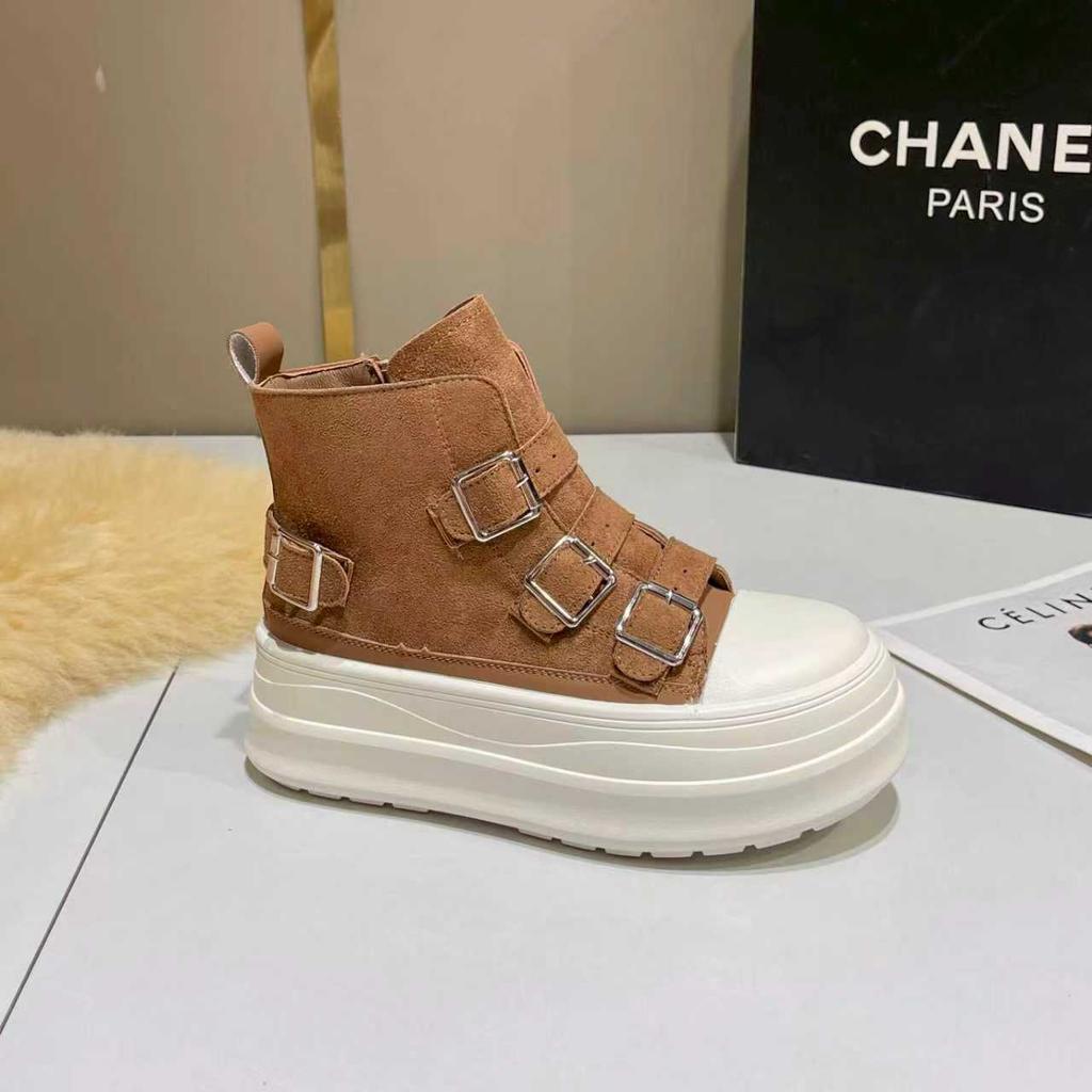 Thick-soled Small Square Buckle Short Boots Women's 2025 Autumn New Fashionable Versatile Breathable Casual Height-increasing Martin Boots