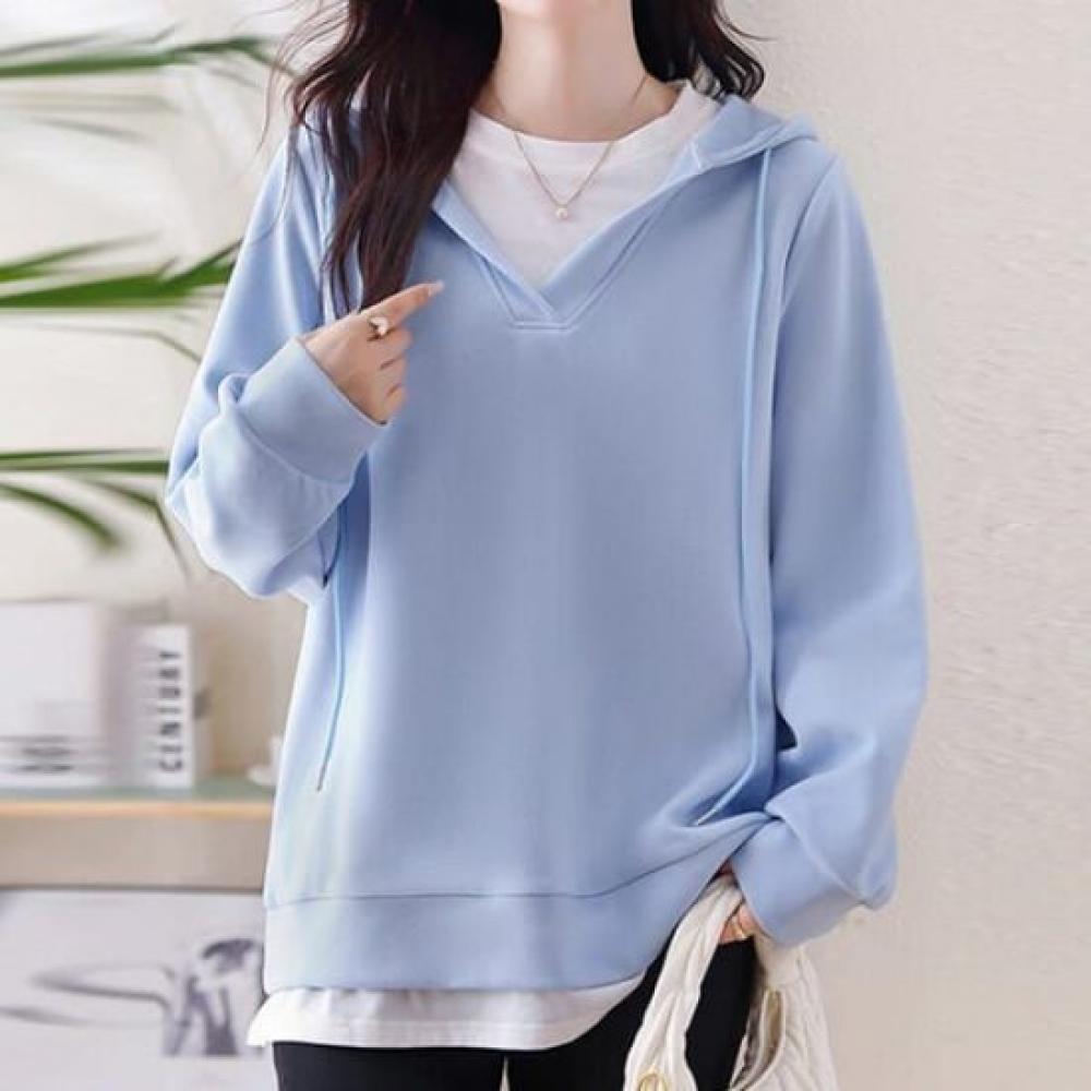 Navava Women S 2in1 Layered Color Block Hooded Long Sleeve SweatShirt Nt3124