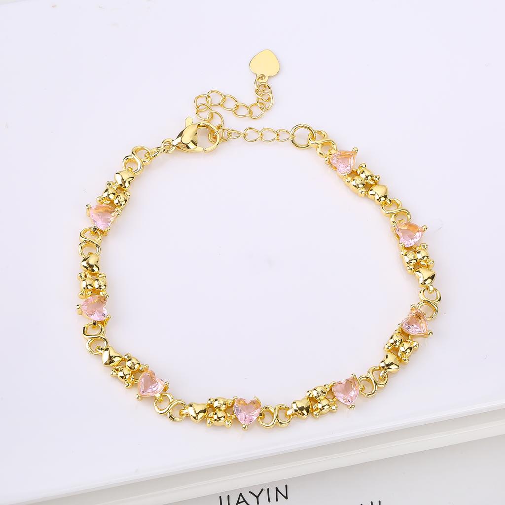 Gold-plated Heart Shape Crystal Cute Animal Bear Adjustable Bracelet Luxury for Women Girls New Fashion Party Jewelry Fine Gift