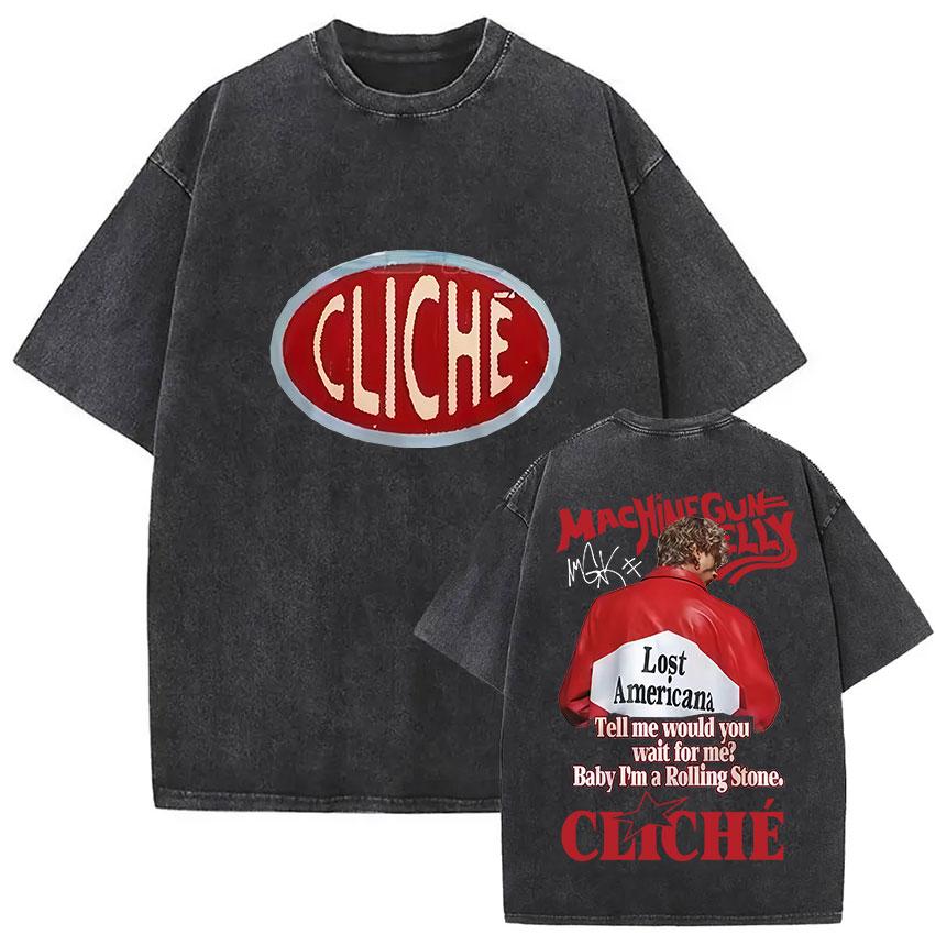 Vintage Washed MGK Lost Americana Tour  Print Tshirt Men Women Harajuku High Quality Fashion Oversized  T Shirts
