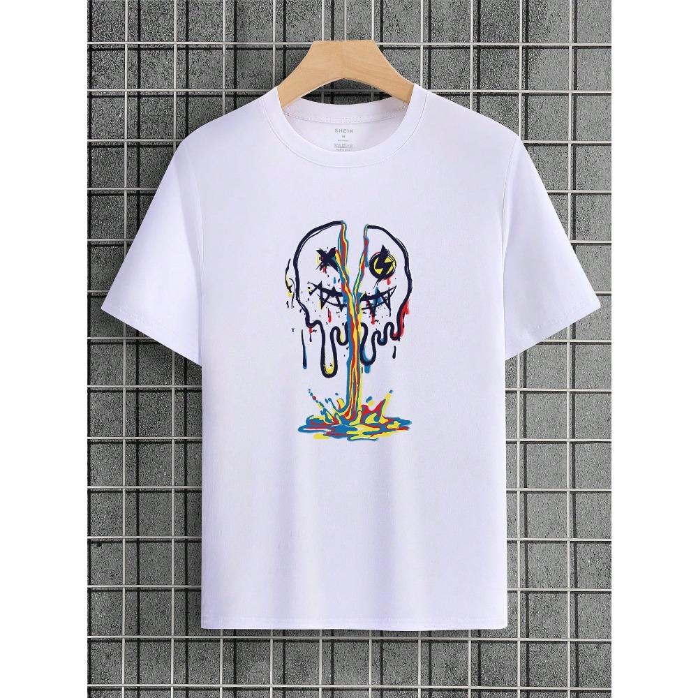 Men and Women Split Smiley Face Street Hip Hop T-shirt Is Suitable for Everyday Wear with Cartoon Print Tee Clothing