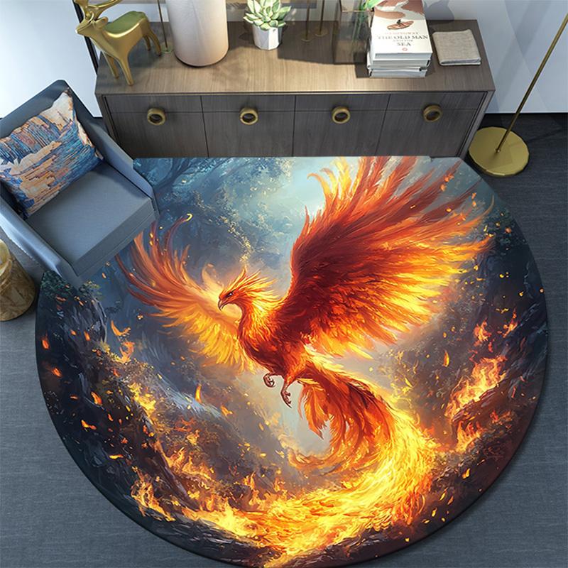Phoenix Rising Round Area Rug,Carpet Rug for Living Room Bedroom Sofa Playroom Decor,Non-slip Floor Mat