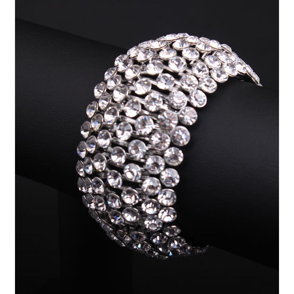 

European and American Exaggeration, Super Flash Full Diamond Metal Elastic Wide Bracelet Bracelet Female Big-name Jewelry прозрачный