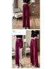 Women's Pink Ice Silk Loose High Waist Wide Leg Pants - Summer & Spring