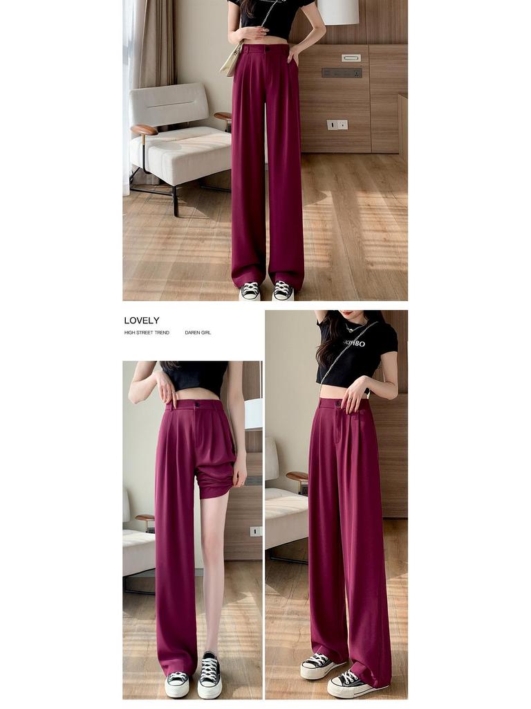 Women's Pink Ice Silk Loose High Waist Wide Leg Pants - Summer & Spring