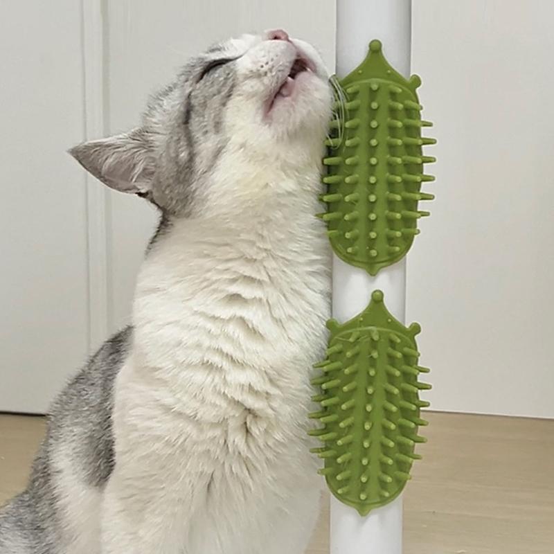 4pc Silicone Cats Massage Brushes Set Adjustable Furniture Mount Pet Grooming Tool Hair Collector