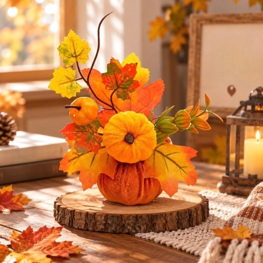 Bonsai Style Artificial Pumpkin Flower Maple Leaf Pumpkin Sunflower Figure Autumn Theme