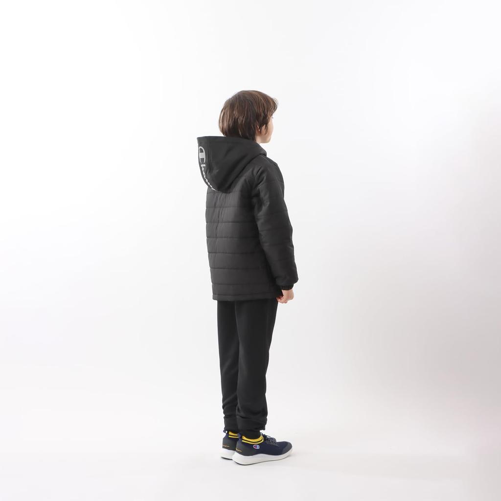 Champion Long Sleeve Warm Windproof Zip Hooded Jacket with Script School Size 130 Kids' Logo, Boys, CK-YS602, Black,