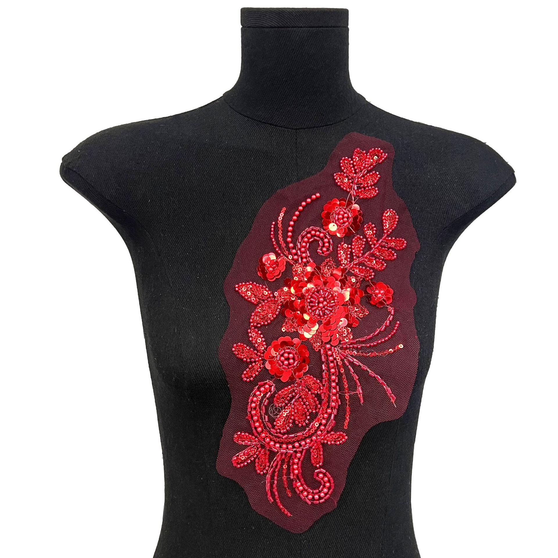 

Color Mesh Bead Sequin Embroidery Cloth Sticker Wedding Dress Dress Dress Front Collar Jewelry Decorative Accessories H8072 Big Red