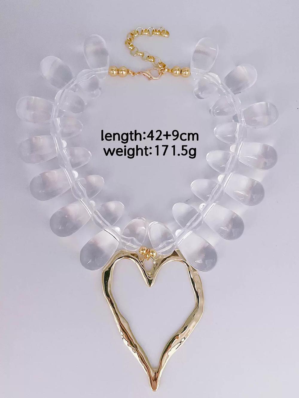 New Heart-Shaped Necklace Transparent Water Drop Fashion Heart-Shaped Beaded Necklace Trendy Women s Jewelry Accessory Other