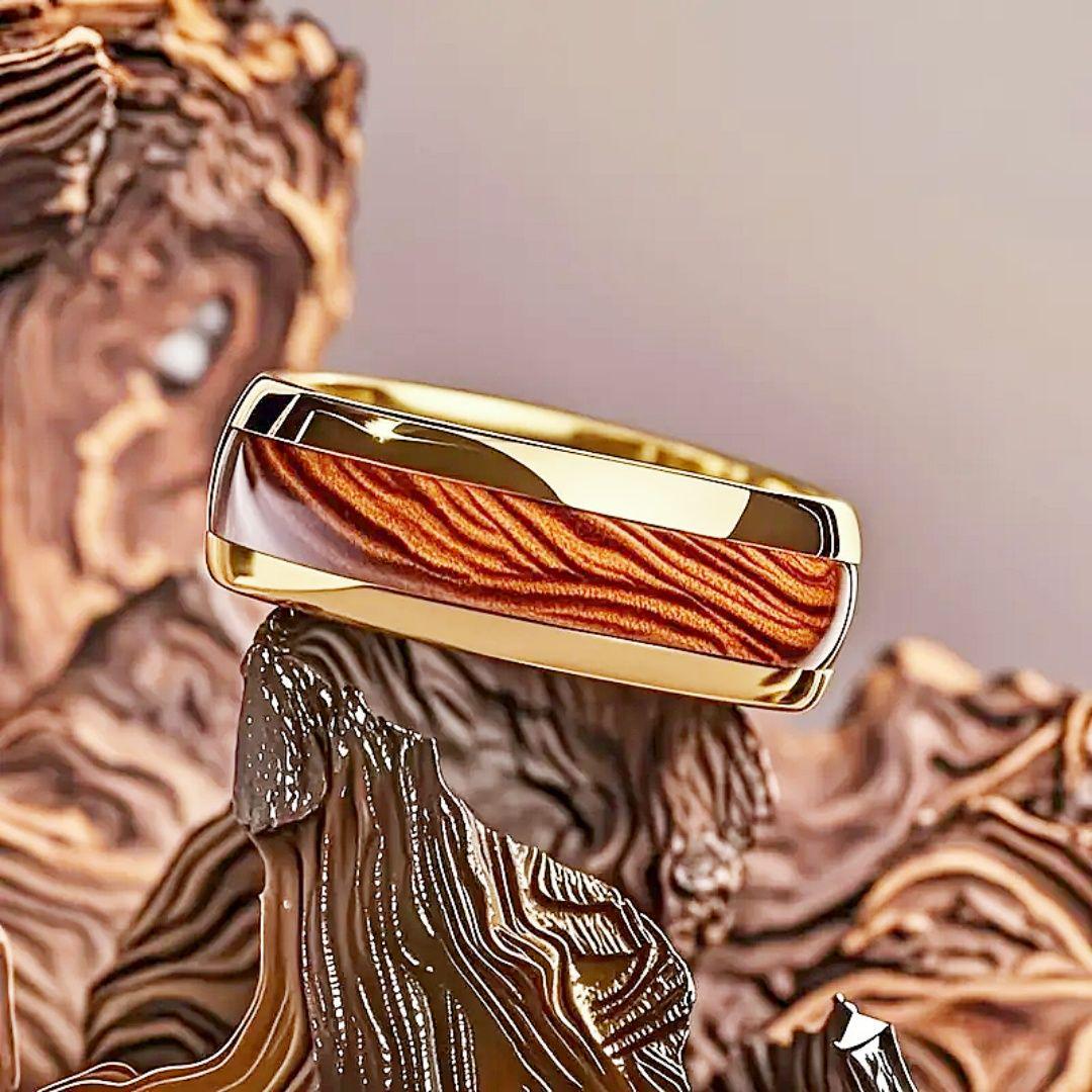 

Men s Fashion Titanium Steel Ring with 8mm Acacia Pattern Inlay Wood Grain Design Size 12