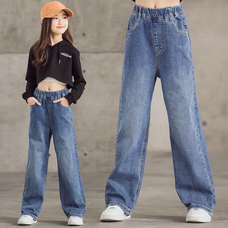 Bestickte Wide-Leg Jeans für Mädchen für Frühling & Herbst - Gerader & Lockerer Schnitt für Kleine & Ältere Mädchen