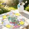 Cartoon Bunny Desktop Decor Easter Rabbit Egg Placemat, Polyester Fiber Decorative Table Mat, Non Cute Linens for Children Slip Hollow Tableware