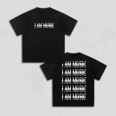 I AM MUSIC Double Sided Graphic T Shirt for Men Women Hip Hop Streetwear Cotton Oversized Short Sleeve Tee