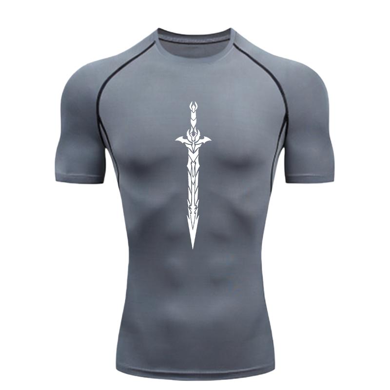 Black Sword Design Men's Sports T-Shirt Training Fitness Compression Workout T-Shirt Quick Dry Short Sleeve