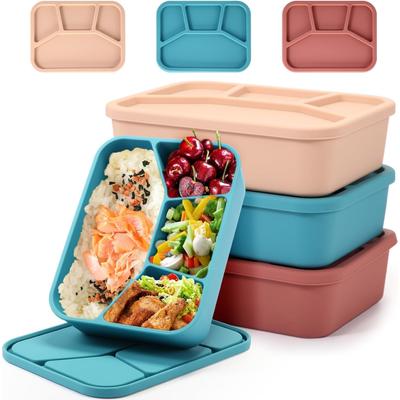 4 Silicone Lunch Boxes, Reusable Lunch Containers, Smooth and Leak-proof Lunch Boxes, Rectangular Adult Work, Travel, Food, Dini