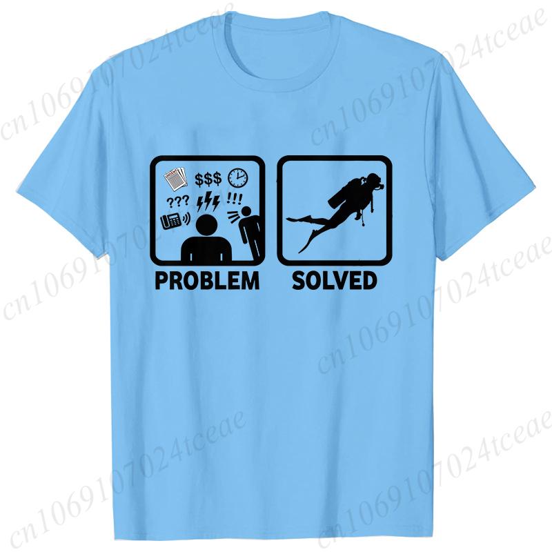 Funny Problem Solved Diving Graphic T-shirt Women Summer Clothes T Shirt Short Sleeve Solved Diving Graphic Shirt Clothing