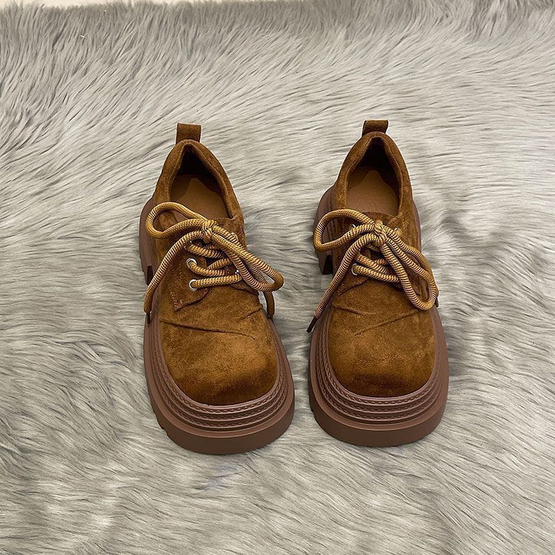 European matte leather big head lace-up single shoes women's spring 2025 new thick-soled versatile muffin Mary Jane