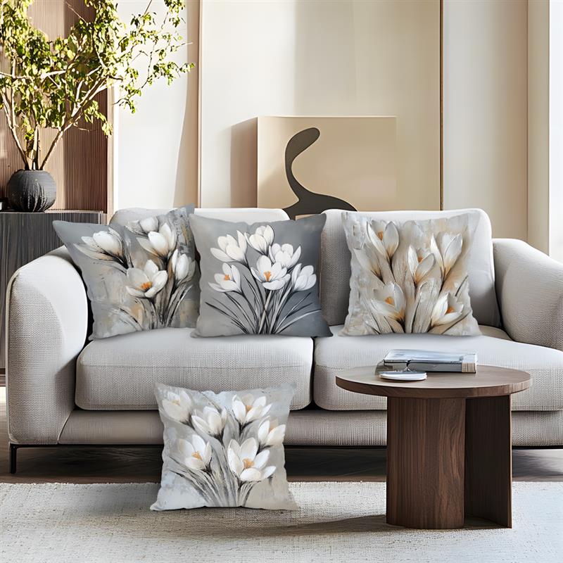 White Flowers Cushions Pillowcase Printed Polyester 45x45cm Throw Pillow Cover Decorative Sofa Cushions Pillowslip Home Decor