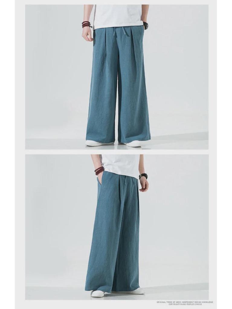 Pantalon d'été ample décontracté à jambes larges en lin chinois pour homme