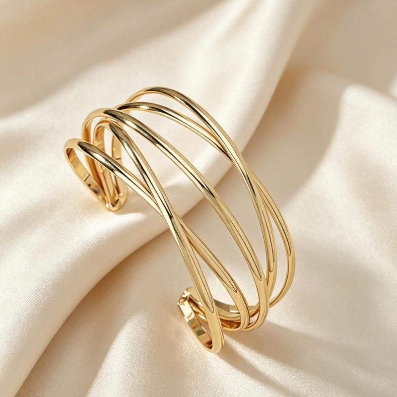 High-End Geometric Metal Open Cuff Bracelet - Irregular Design