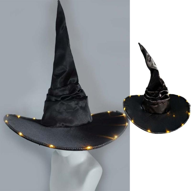 Halloween Wizard Hat Light Up Witch Hat Witch Caps Wizard Costume Accessories for Masquerade Party Decor Cosplay Props