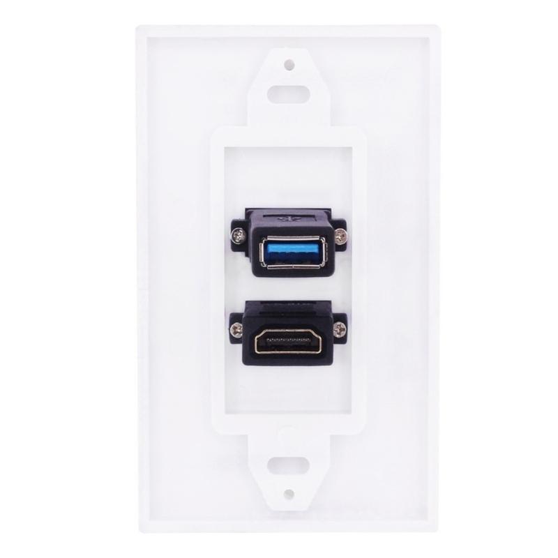 HDMIs USB3.0 Wall Plate USB3.0 Charger HDMIs Port Receptacle for Charging Supports 4K Ethernet Face Plate Office Setups