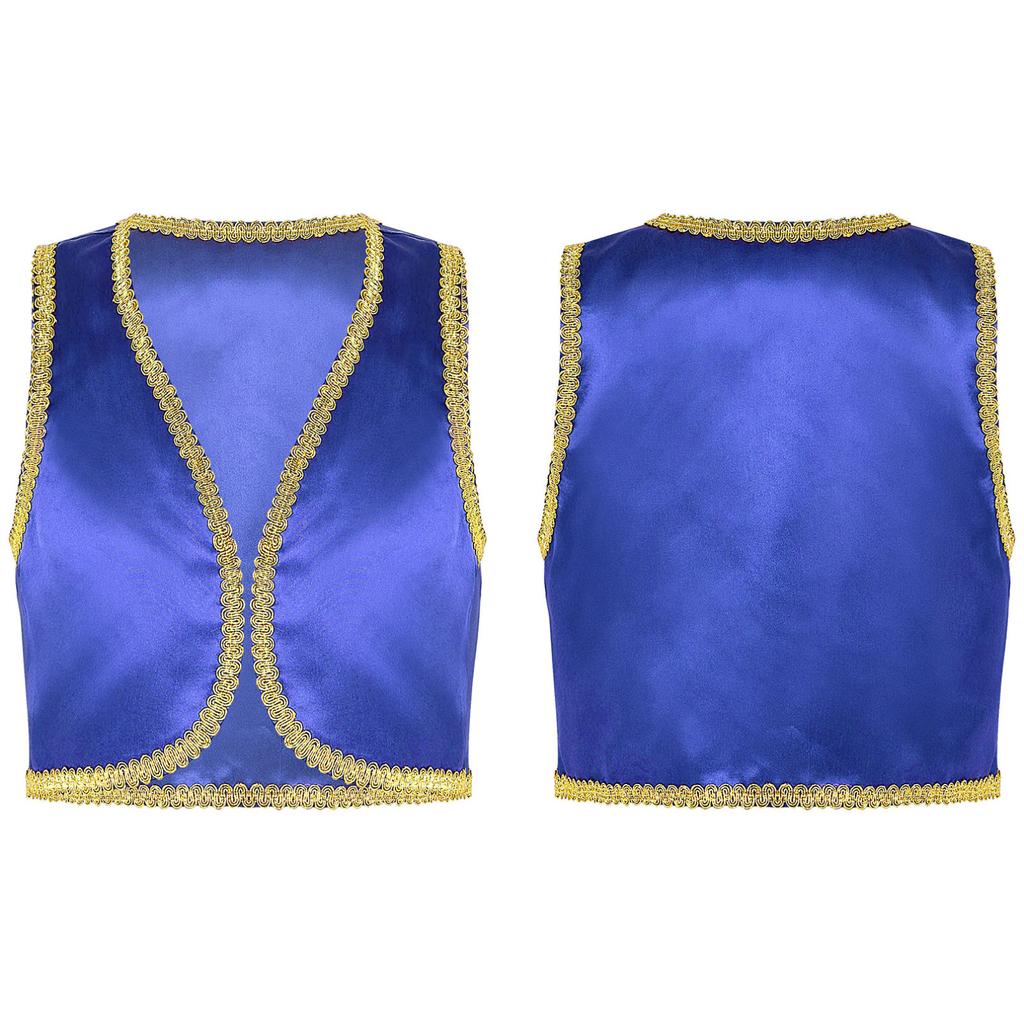 Jongens Arabische Prins Kostuum Open Voorzijde Gouden Mouwloos Vest Halloween Cosplay Fancy Dress Up