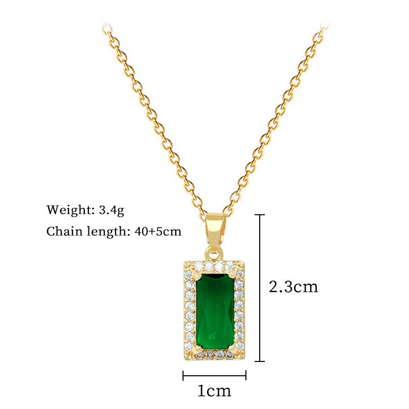Vintage Green Crystal Square Zircon Pendant Necklace for Women Stainless Steel Chain Party Wedding Jewelry Accessories Gifts