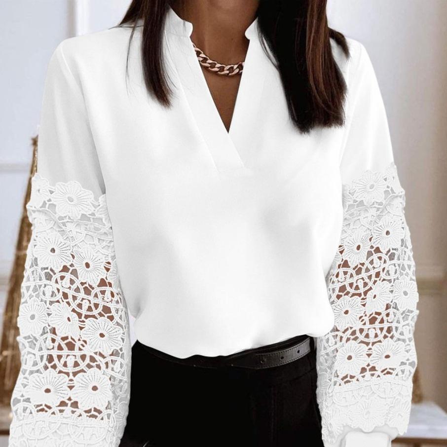 TIFICY Women s Fashion Casual Fall Winter Long Sleeve V-Neck Blouses & Shirts S белый
