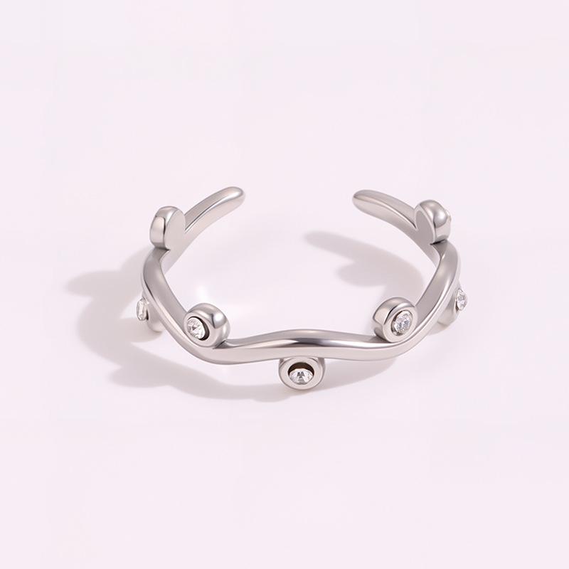 New Rainbow Zirconia Leaf Ring - Exclusive High-end Couple's Titanium Steel Open-ended Finger Ring
